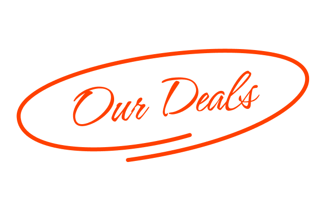 Ein roter Schriftzug "Our Deals" auf weißem Hintergrund, präsentiert von Goldenbody Shop Ch.