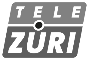Das Bild zeigt das Logo von TeleZüri in Schwarz-Weiß.