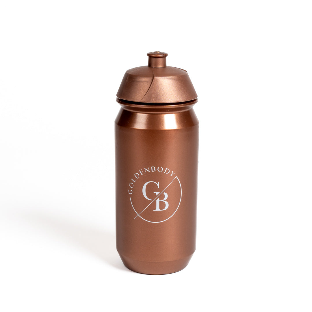 Kupferfarbene Trinkflasche von Goldenbody Shop Ch, ideal für Sport und Outdoor-Aktivitäten.