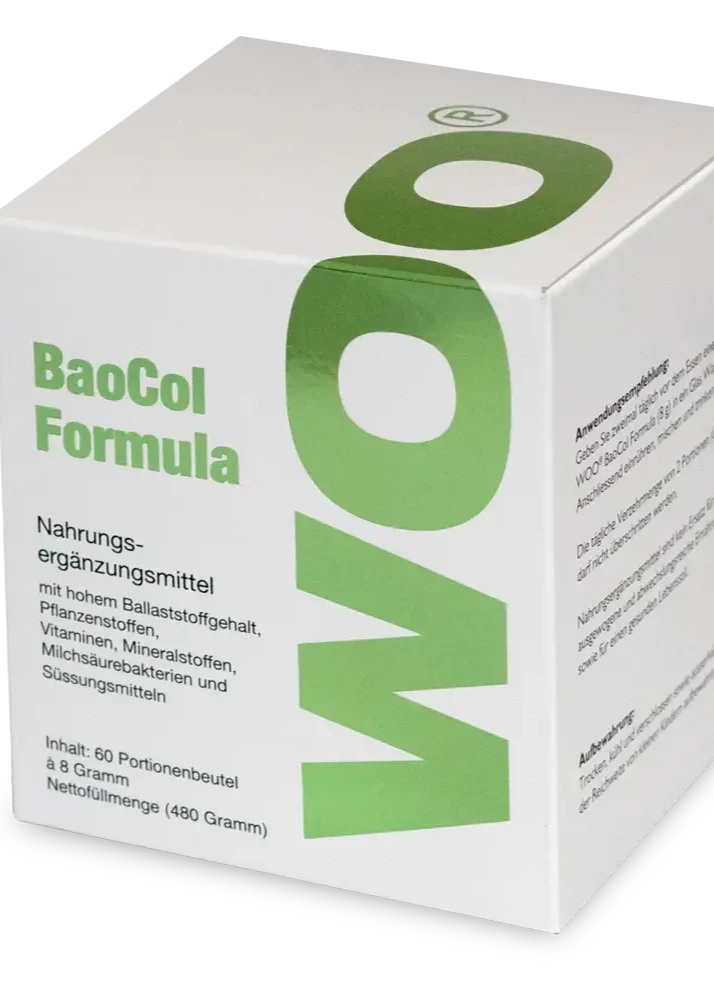 Weiße Schachtel mit grüner Aufschrift "BaoCol Formula" von Goldenbody Shop Ch.