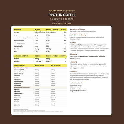 Nährwerttabelle Golden Supps Protein Coffee Nougat Ristretto
