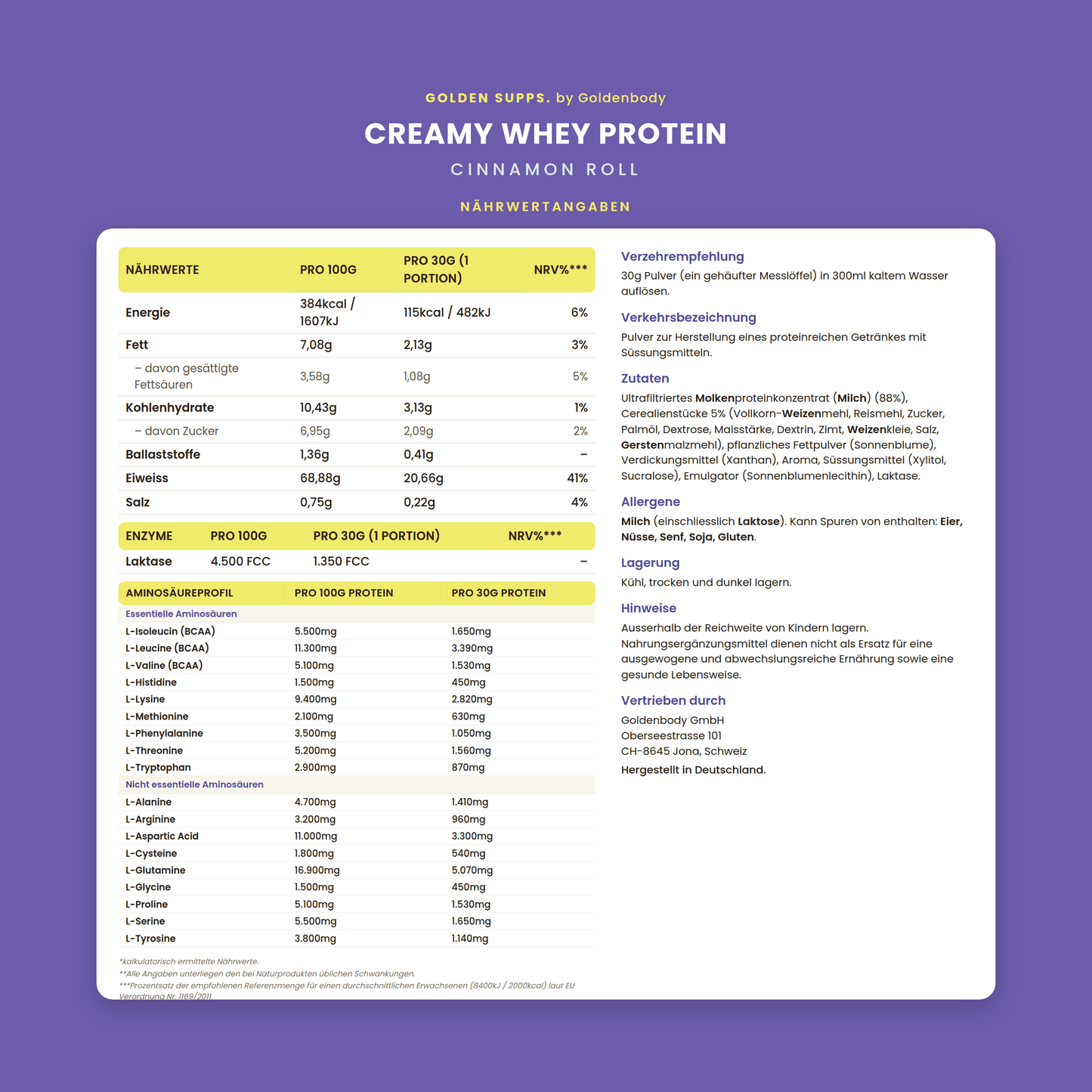 Creamy Whey Protein mit Süssungsmitteln 500g